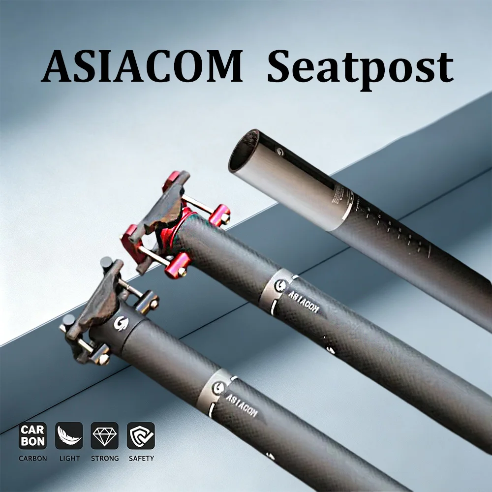 ASIACOM Full Carbon Fiber Folding Bike Seatpost, 31.8/33.9/34.9mm Diameter 580mm Length Replacement Part for Folding Bicycle