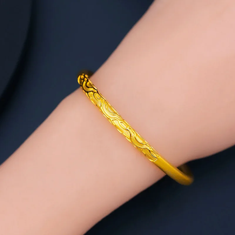 UMQ 5D Tambang Emas Vietnam Imitasi Murni 100% 18K Emas Cap 999 Teknologi Baru Wanita Awan Tertutup Gelang Tidak Pernah Memudar Bangle