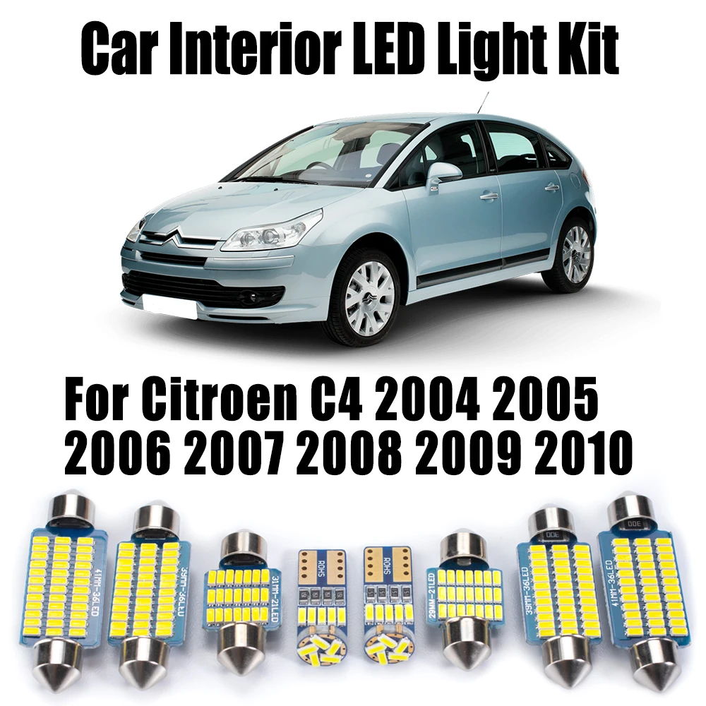 

11Pcs Dome Luggage Light Kit Canbus LED Interior Ceiling Bulbs For Citroen C4 2004 2005 2006 2007 2008 2009 2010 Car Accessories