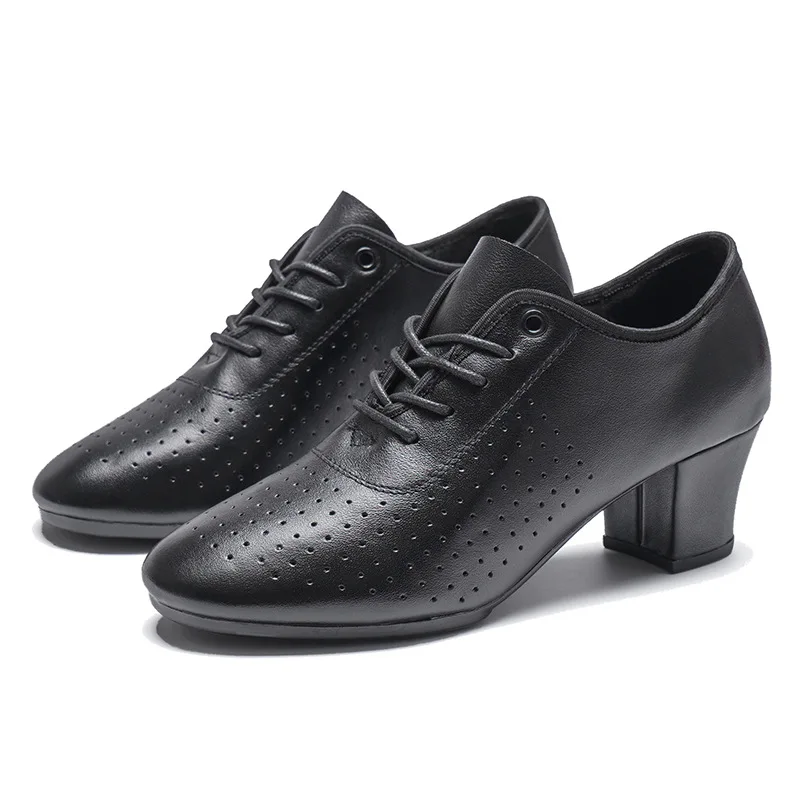 Cowhide Salsa Dance Shoes Women Latin Dance Shoes Genuine Leather Heels Soft Bottom Modern Party Ballroom Tango Dancing Shoes