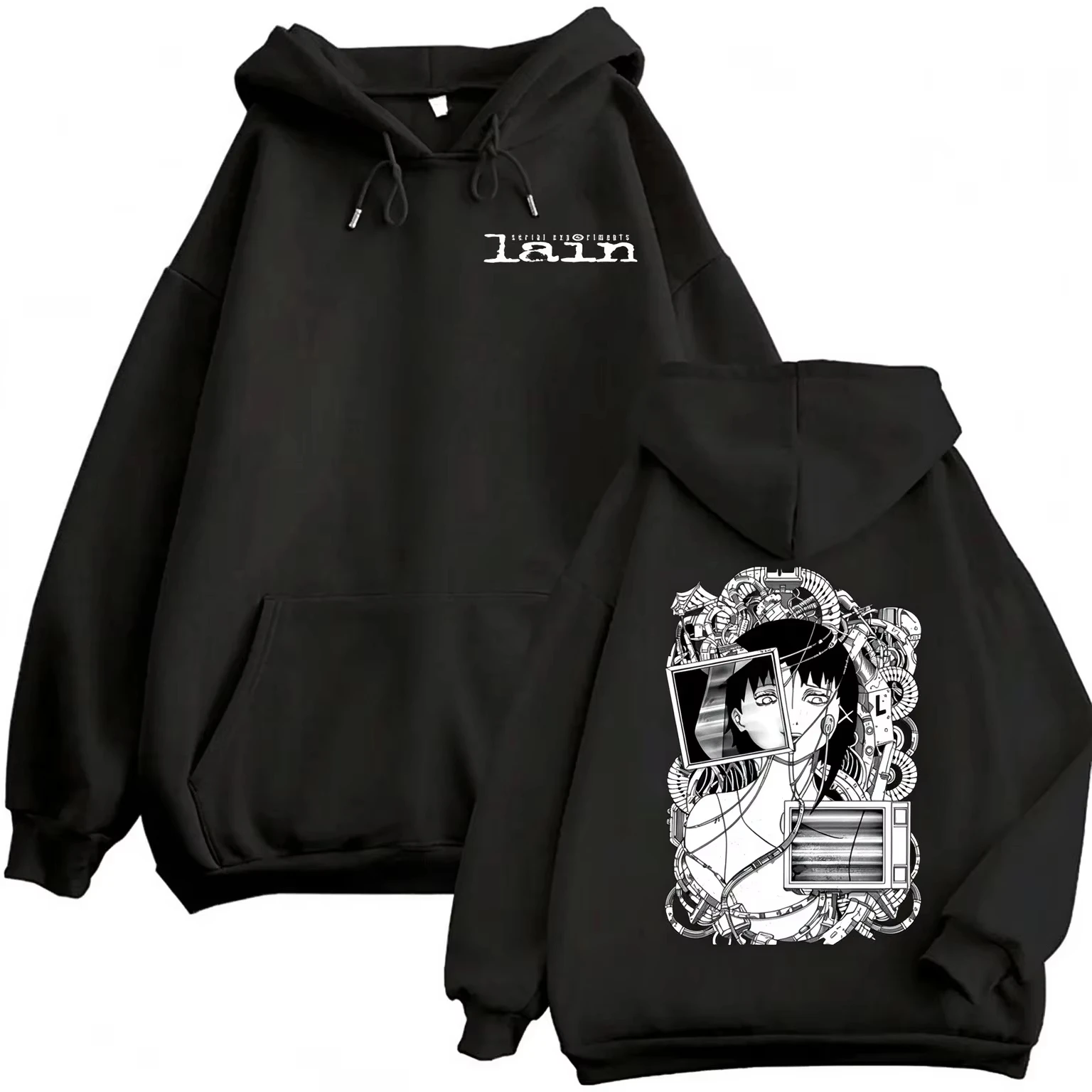 Serial Experiments Lain Iwakura Lain Anime Print Unisex Hoodie, Fleece Loose Casual Streetwear Pullover Sweatshirt