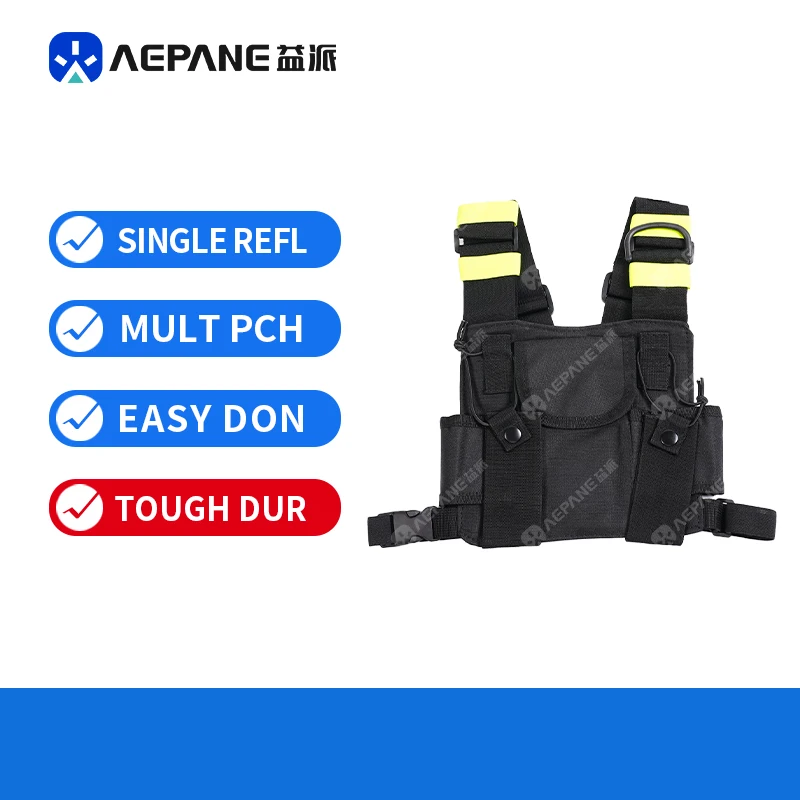 AEPANE Tactical Walkie Talkie Chest Rig Adjustable Reflective Radio Carrier Vest for Outdoor Patrol