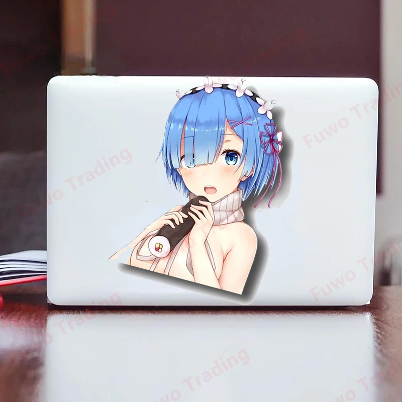 Highly popular Twins with Blue Rem Ram Anime Peek Car Stickers Air Conditioner Decals Waterproof Cartoon Car Door Protector