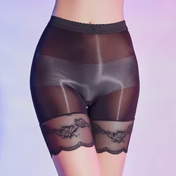Womens Sexy Lingerie Seamless Oily Shiny Boxer Bries Ultra-Thin 5D Silky Pants Crothless Shorts Breathable Underwear Panties