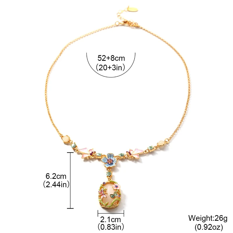 New Chinese Style Colorful Enamel Elegant Butterfly Flower Women's Classical Necklace Exquisite Retro Jewelry Gift
