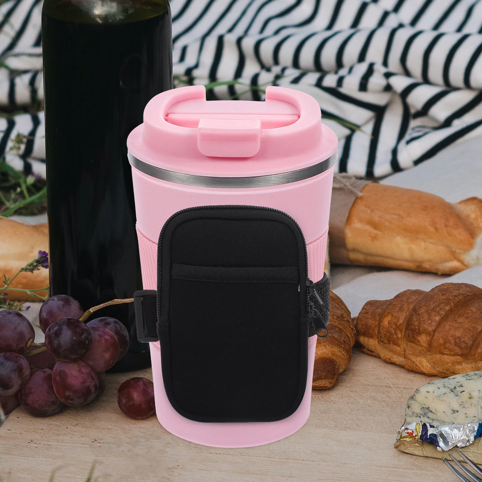 

Anti-Slip Cup Sleeve Neoprene Zipper Pouch Adjustable Strap For Outdoor Water Bottle Tumbler Storage Multi-Use Small Bag