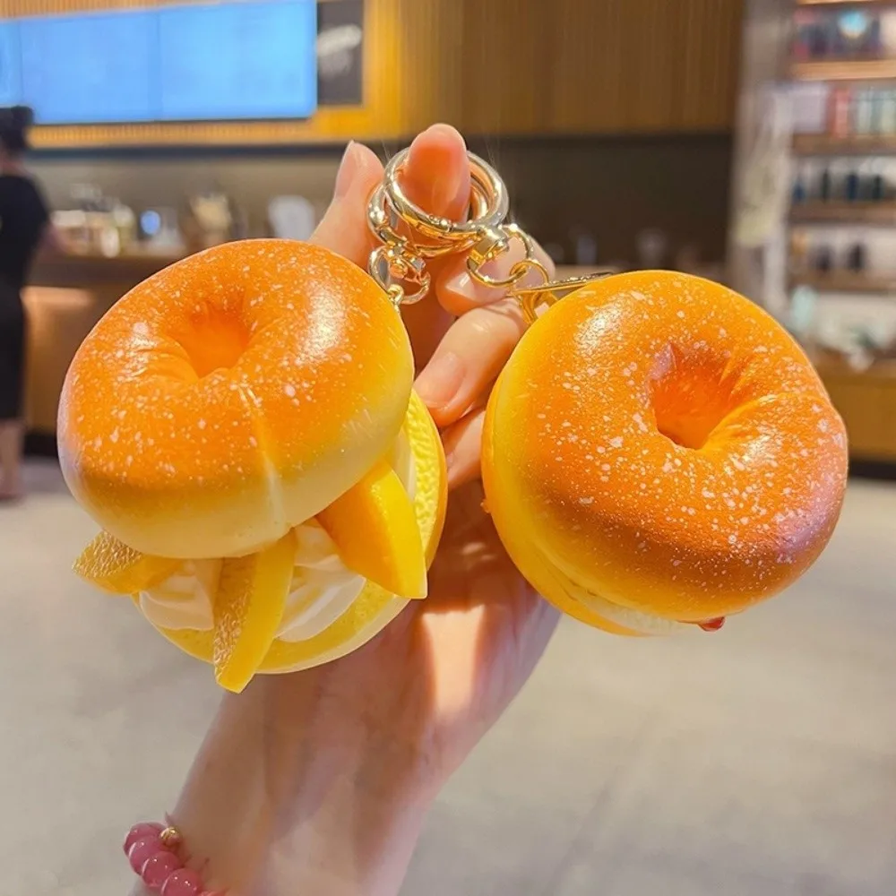 Fun Simulated Cream Bread Keychain Soft Lightweight Simulation Fruit Keychain Dessert Pendant Sandwich Puff Pendant