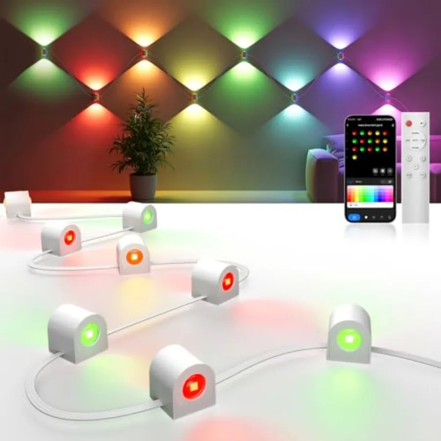 

8-Light RGBCW Wall Sconce Light Up/Down Bedroom Wall Lights Music Sync DIY-Styling Color-Changing Wall Lamps for Living Room Pa