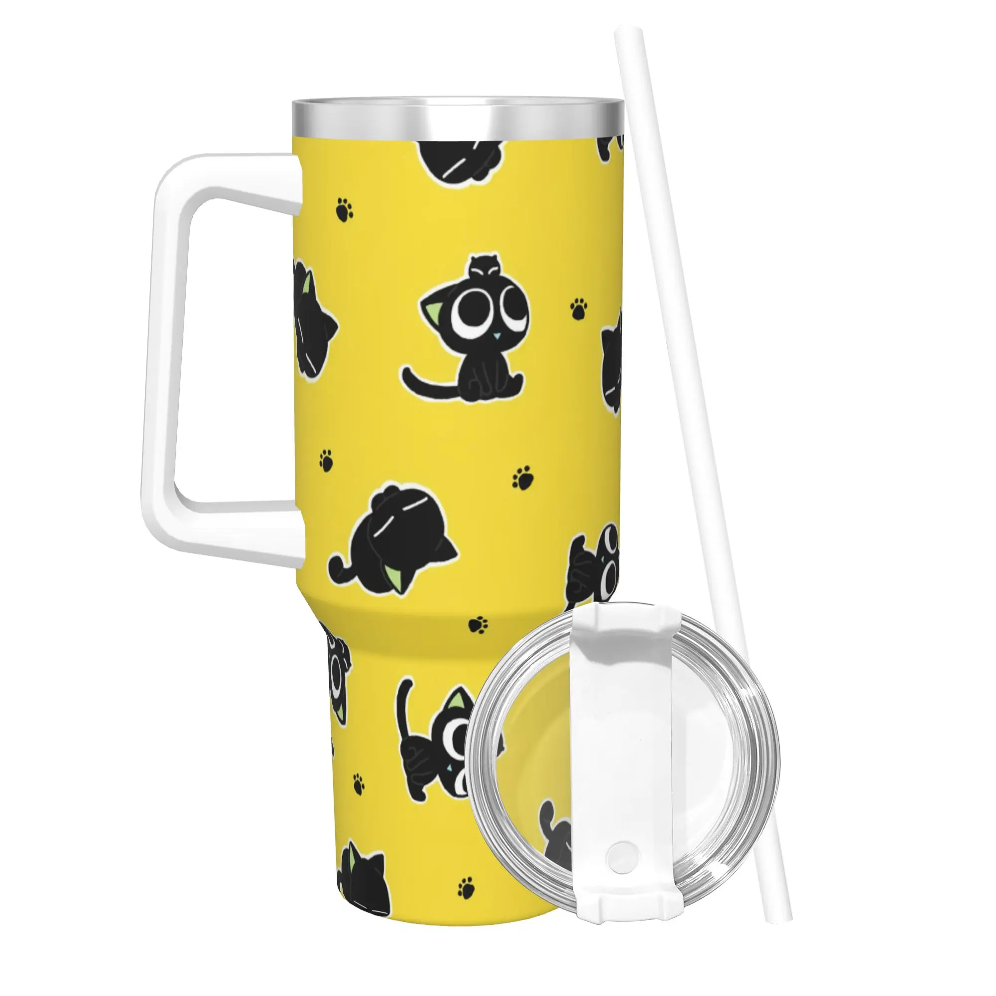 Stainless Steel Tumbler Kawaii Anime LUOXIAOHEIs Thermal Cup Black Cat Heat Preservation Cold Drink Mugs Cup Travel Water Bottle