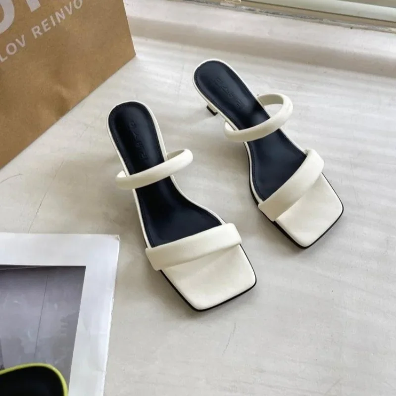 Solid Fashion Summer Shoes Classic Women Slippers Slides Mules Thin Mid Heels Shoes for Women Pumps Ladies Shoes