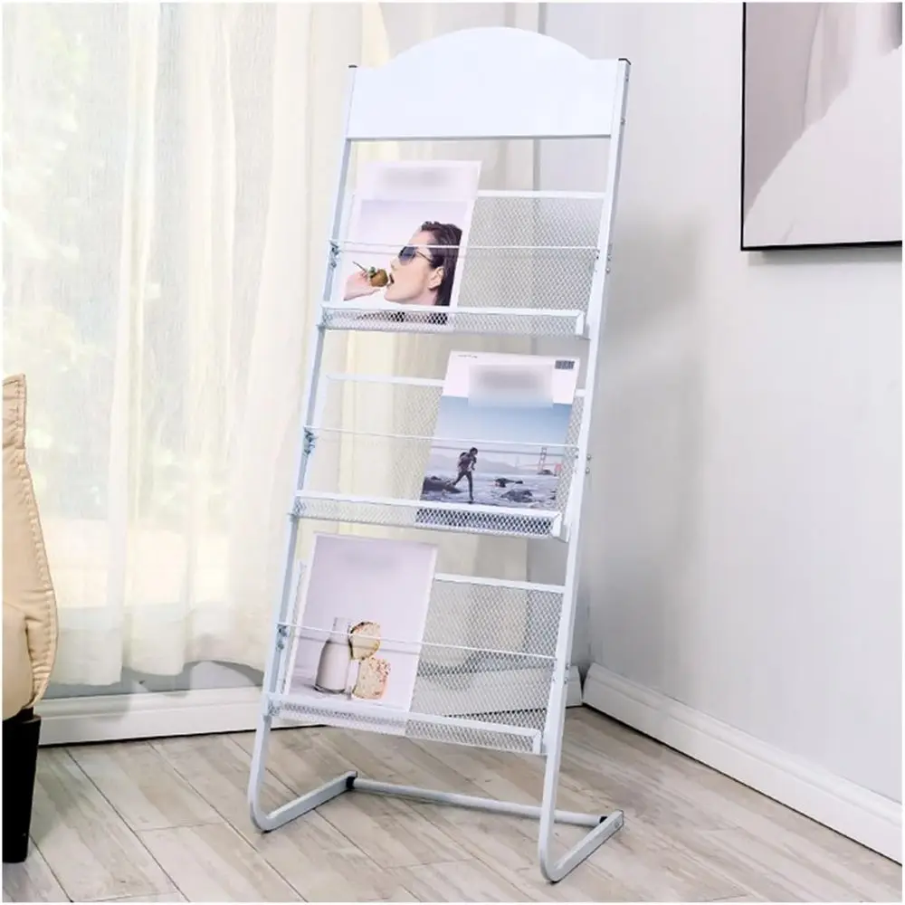 

4-ярусная белая витрина для журналов, брошюр и газет — идеально подходит для прихожих, торговых центров, больниц и офисов, 48x38x1