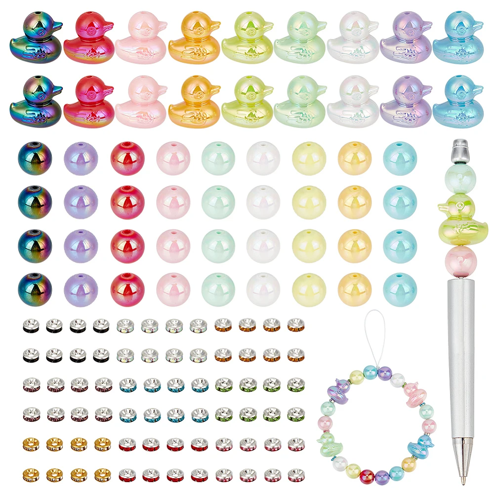 126pcs 9 Colors Resin Focal Beads Kit Colorful Duck Beads Animal Focal Bead for Beadable Pens DIY Jewelry Making Earrings
