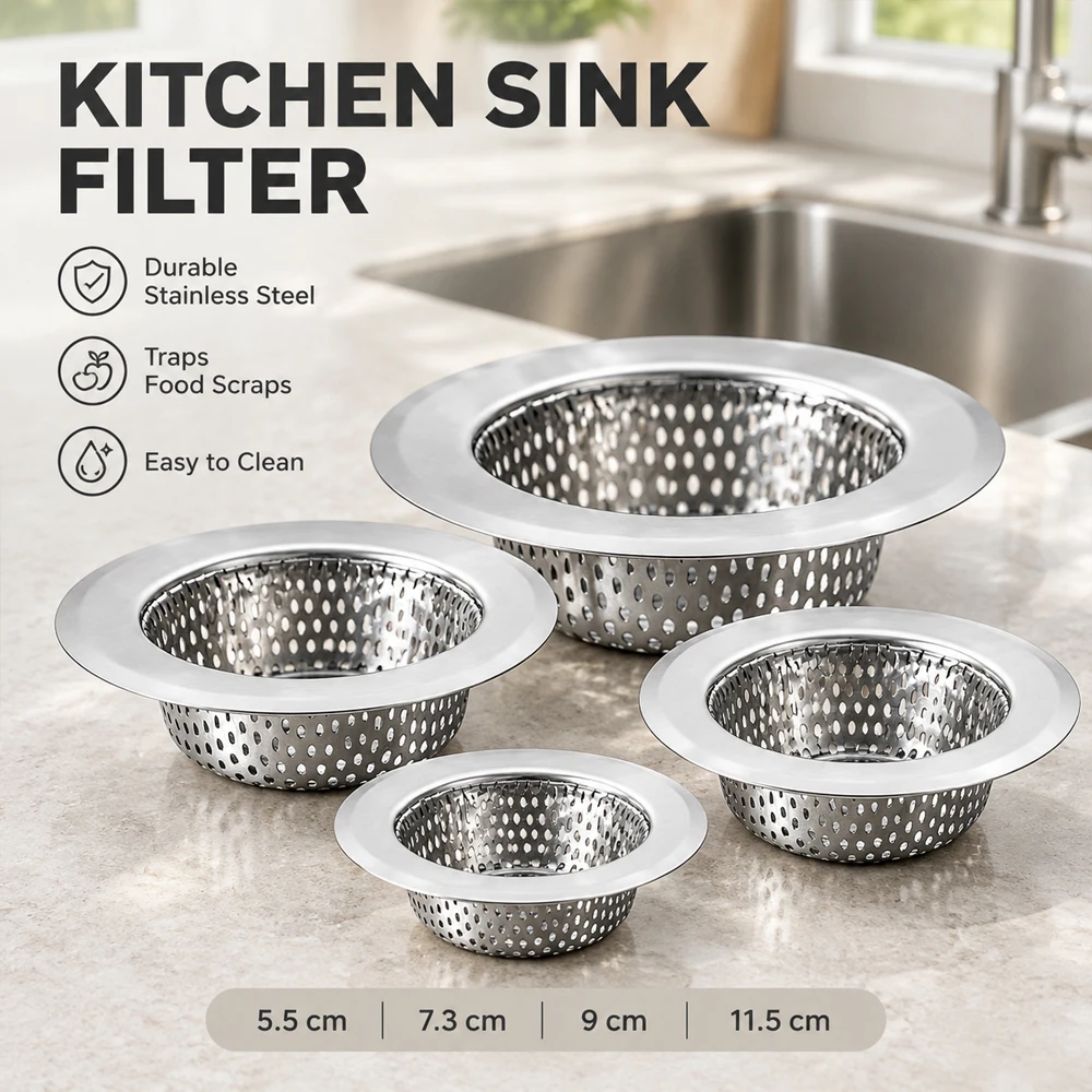 1-5Pcs Drain Stopper Sink Strainer, Stainless Steel Mesh Filter Sewer Screen, Kitchen Bathroom Floor Waste Plug