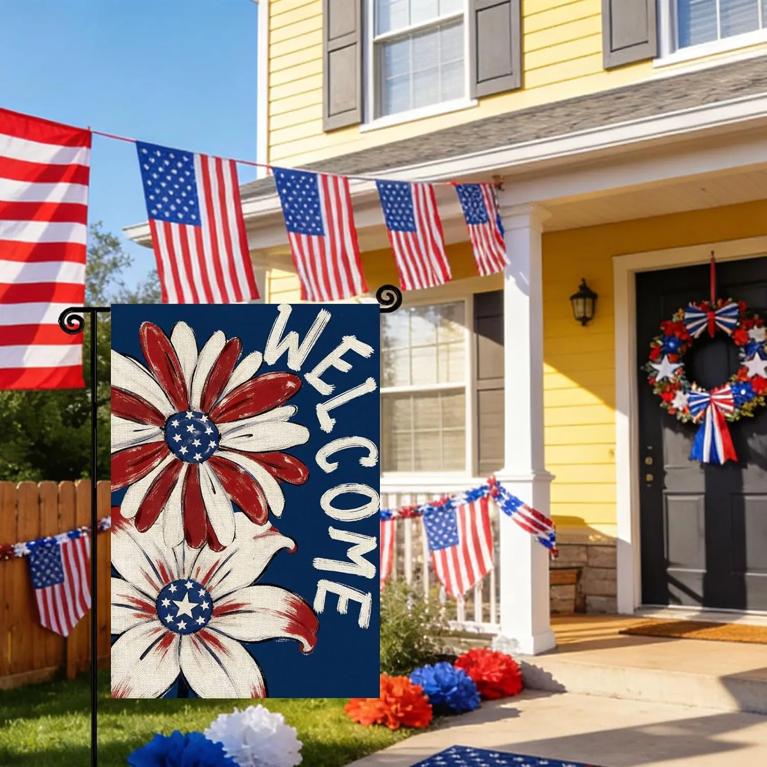 Patriotic 4th of July Garden Flag Independence Day Welcome Garden Flags 12x18 Inch Double Summer Blue Red Memorial Day Flora zzo