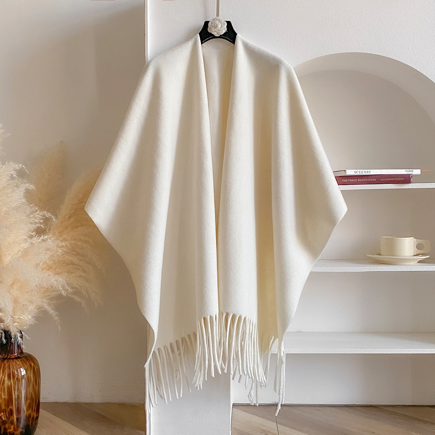 Women Double Sided Thickened Shawl, Winter Warm Cashmere Pashmina Blanket Scarf, Luxury Poncho Cape Cloak for Daily Wear