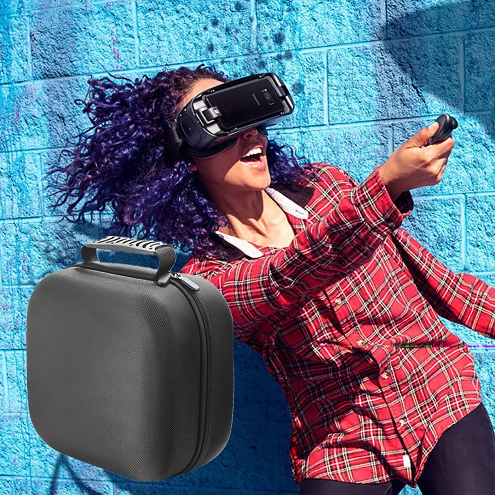 حقيبة تخزين نظارات الواقع الافتراضي باللون الأسود خفيفة الوزن ومحمولة ومقاومة للاهتراء وتصميم سحاب بطبقة مزدوجة حماية من الإسفنج المرن لـ