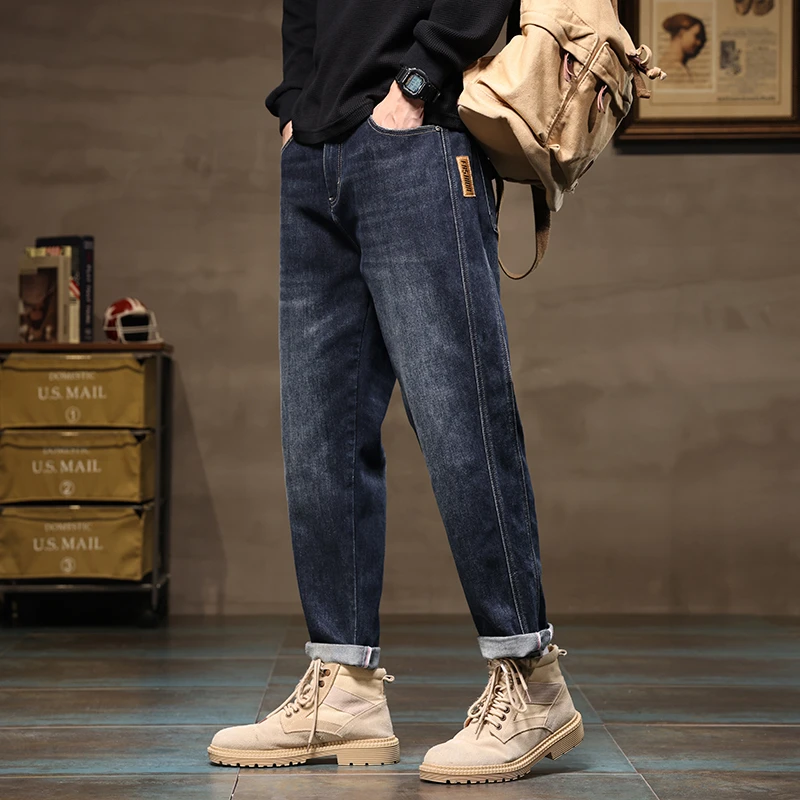 Men Blue Loose Tapered Trouser High Quality Wide Leg Harem Jeans Male Clothes Streetwear Leisure Baggy High Street Denim Pants