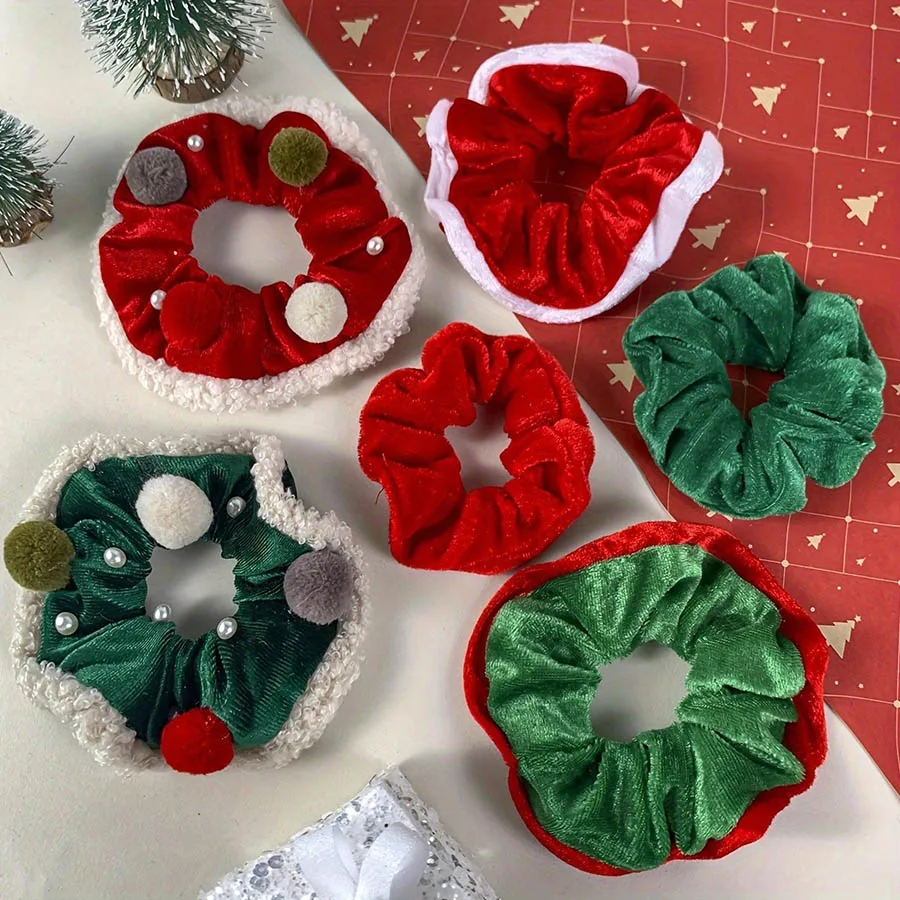 Stilvolle Weihnachten Haarball Hoop Frau Kopf Seil Rot Grün Farbe Samt Neujahr Haargummi Mädchen Festival Geschenk Haar Zubehör