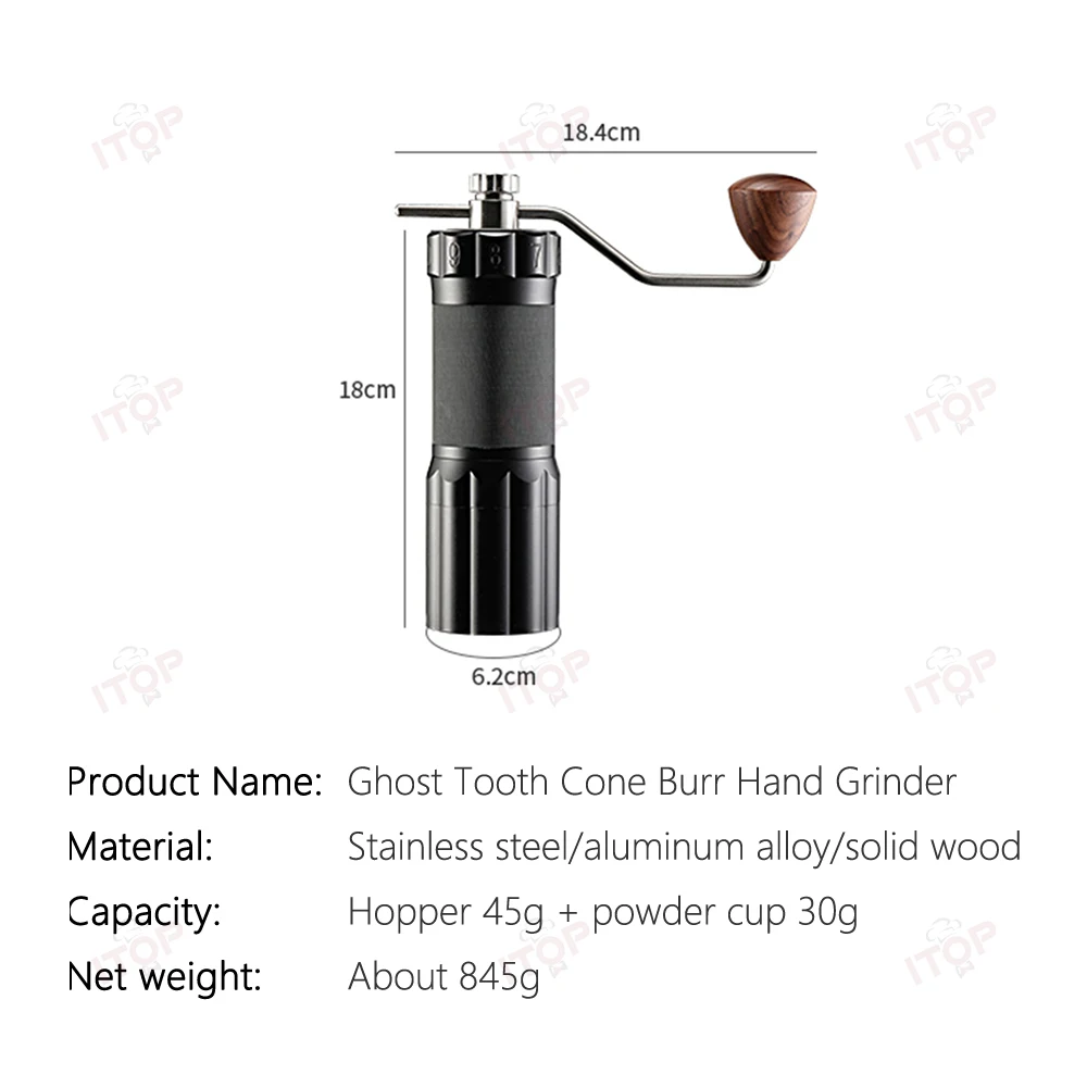 ITOP HG60 Manual Coffee Grinder Patented Ghost Tooth Burr 48mm Titanium Scale Outside Pourover Grinder Portable 30g Powder Cup