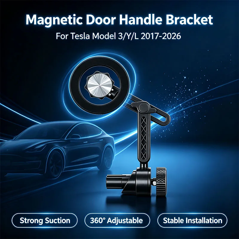 Anti-Shake Magnetic Suction Car Phone Mount Set, ABS Door Handle Holder With Ball Head Base For Model 3/3+/Y/Y+/YL 2017-2026