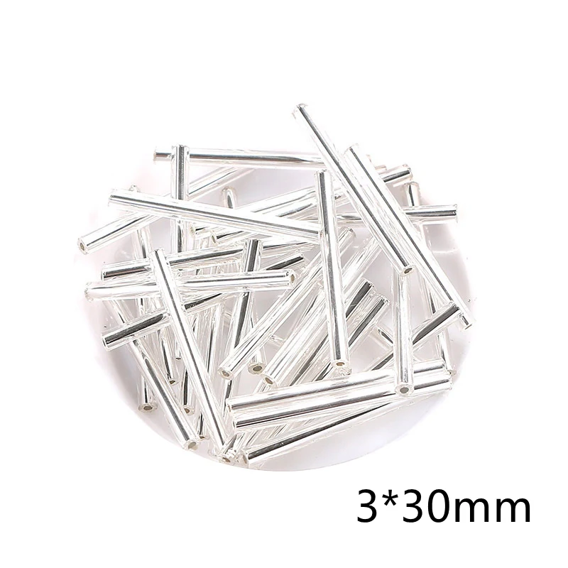 Czech Glass Silver Colour Tube Beads Loose Long Beads Diy Hairpin Jewelry Accessories Necklace Wedding Beading Materials