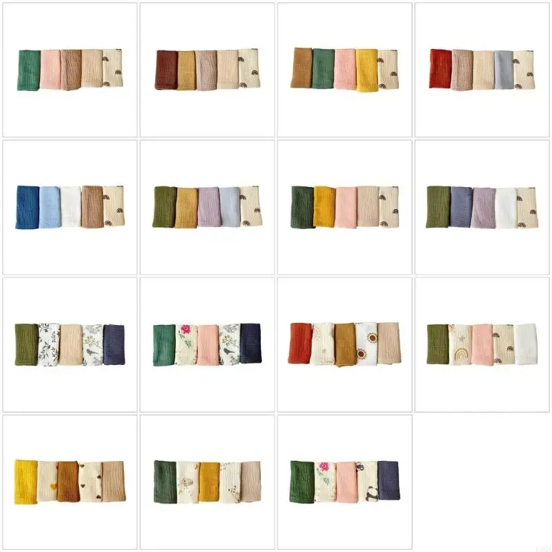 

D5QA 5Pcs/set Newborns Bath Towel Cotton Small Handkerchief Infant Baby Washcloths