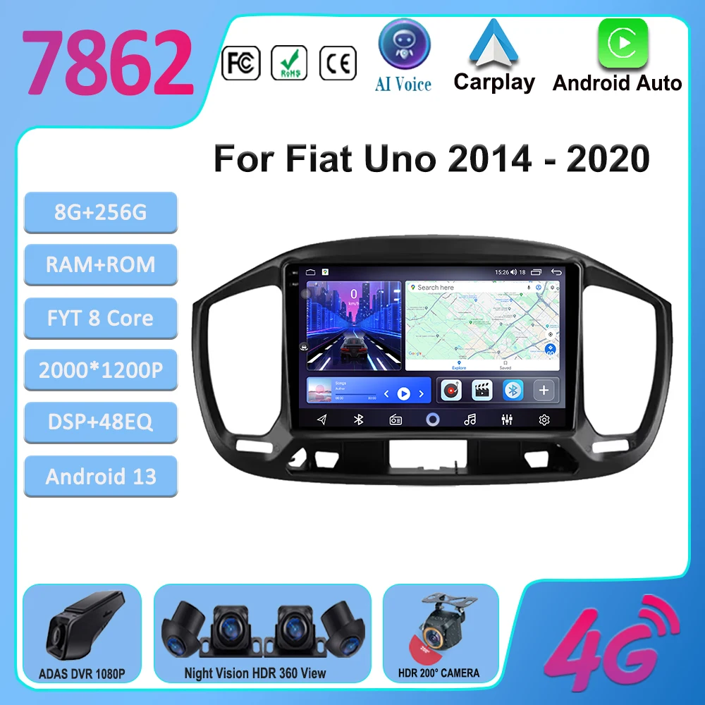 

Android 13 Car For Fiat Uno 2014-2016 2017 2018 2019 2020 BT Carplay Android Auto Head Unit Multimedia GPS Player Radio Stereo