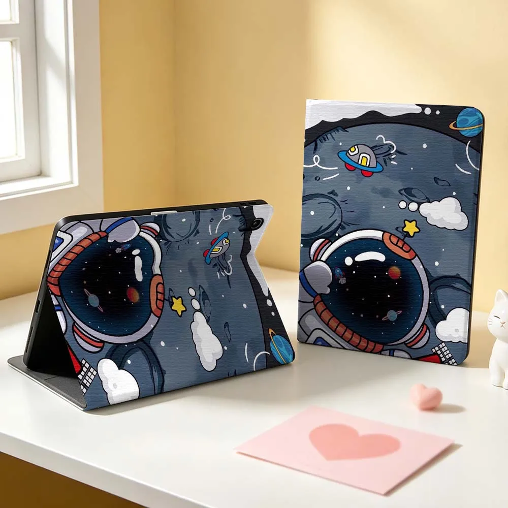 For Apple iPad Pro Mini Air A16 A17 A14 4 5 6 7 6th 12th Gen M5 11 13 M4 Pen Tray Tablet Case Soft Cute Cartoon Astronaut Art