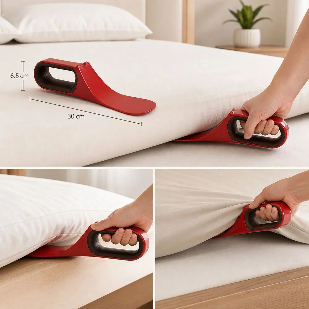 Convenient 3-IN-1 Bed Lifter Tool Ergonomic Portable Mattress Lifter Labor Saving with Hair Removal Sheet Changing Tool Home Use