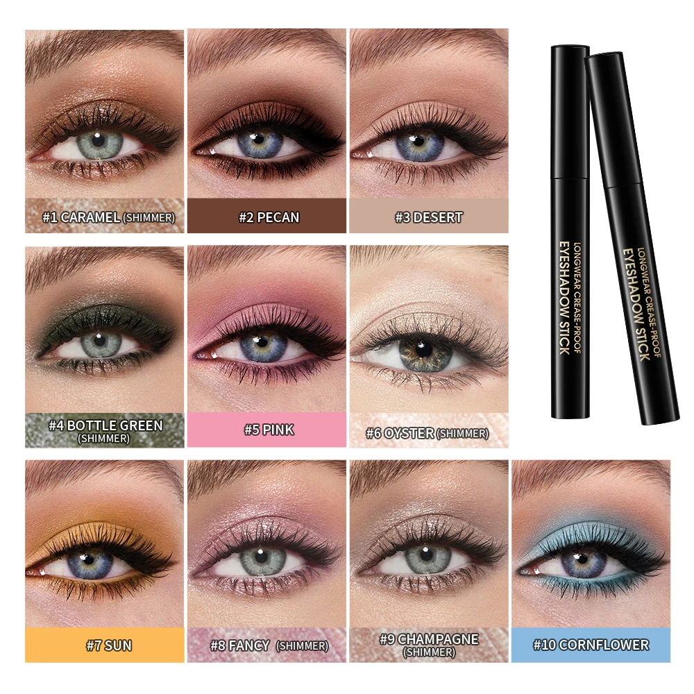 Bâton de crayon de fard à paupières résistant aux plis, 10 couleurs, longue tenue, paillettes durables, scintillantes, mat, surligneur, stylo, outil de maquillage pour les yeux