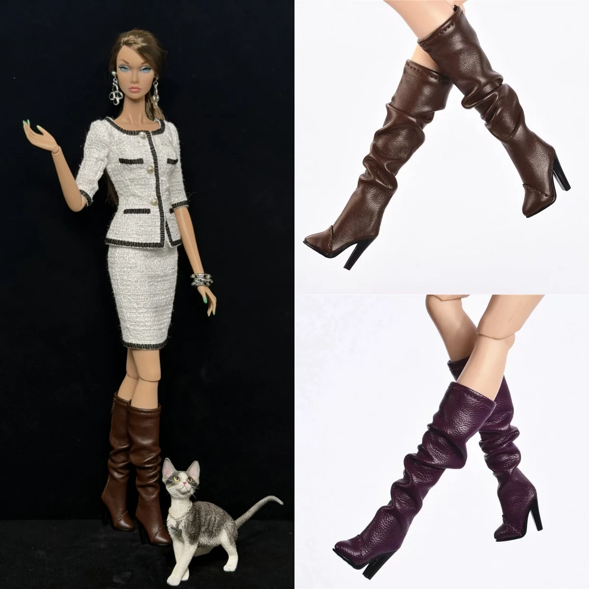 1/6 Supermodel Doll Shoes Parts High-quality Pleated Boots Fashion Leopard-print Long Boots For FR2 NU.FAC Kissmela Xianxian