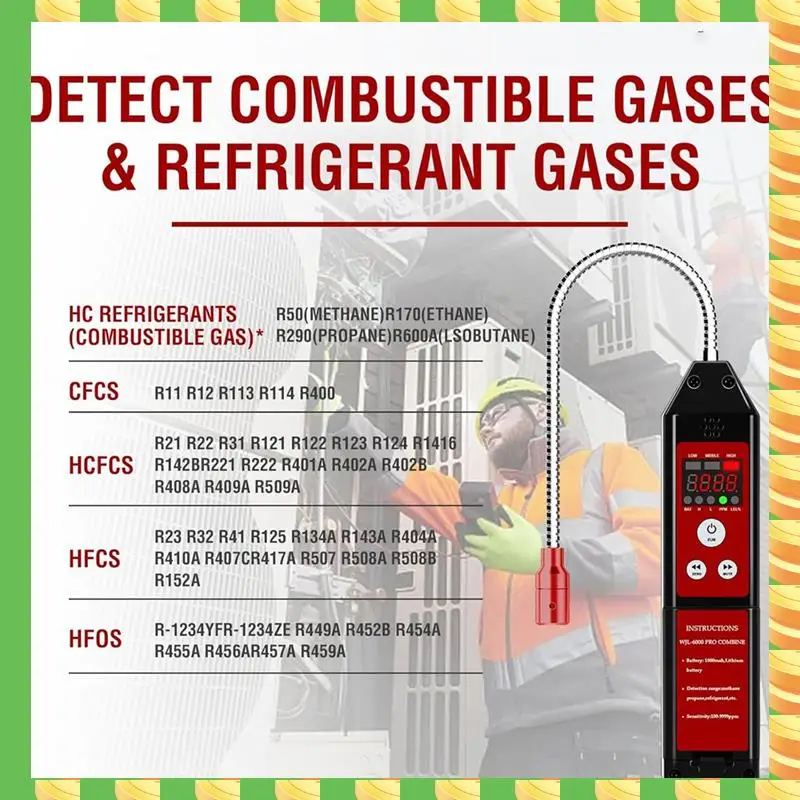 

AB53 Детектор утечки хладагента и горючего газа PPM Детектор утечки фреона с громкой сигнализацией для R134A R410A Пропан Метан