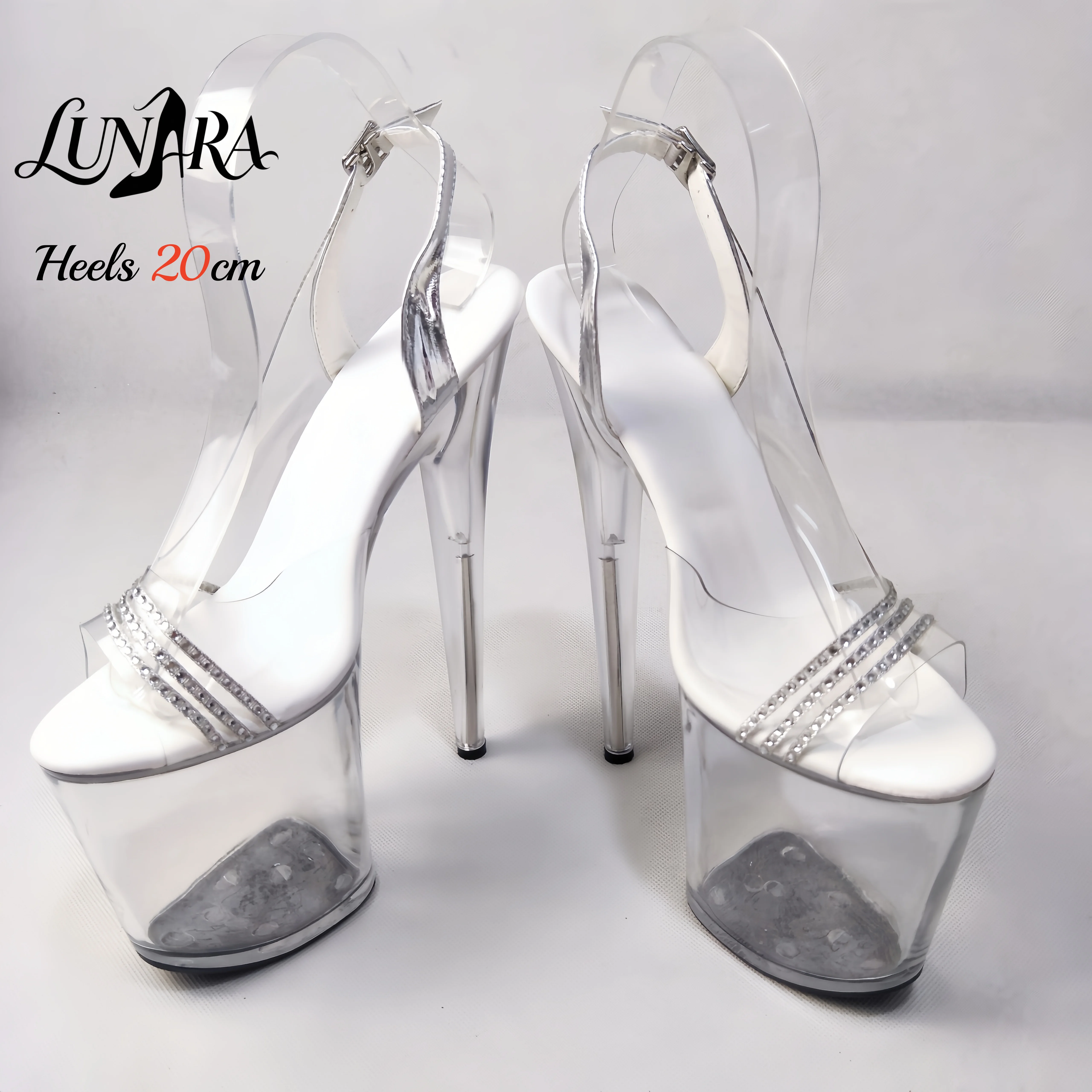 Womens 20cm/8Inch Clear Rhinestone Ankle Strap Buckle Open Toe Platform Stilettos Sandals Stripper shoes Exotic Pole dance Club view 6
