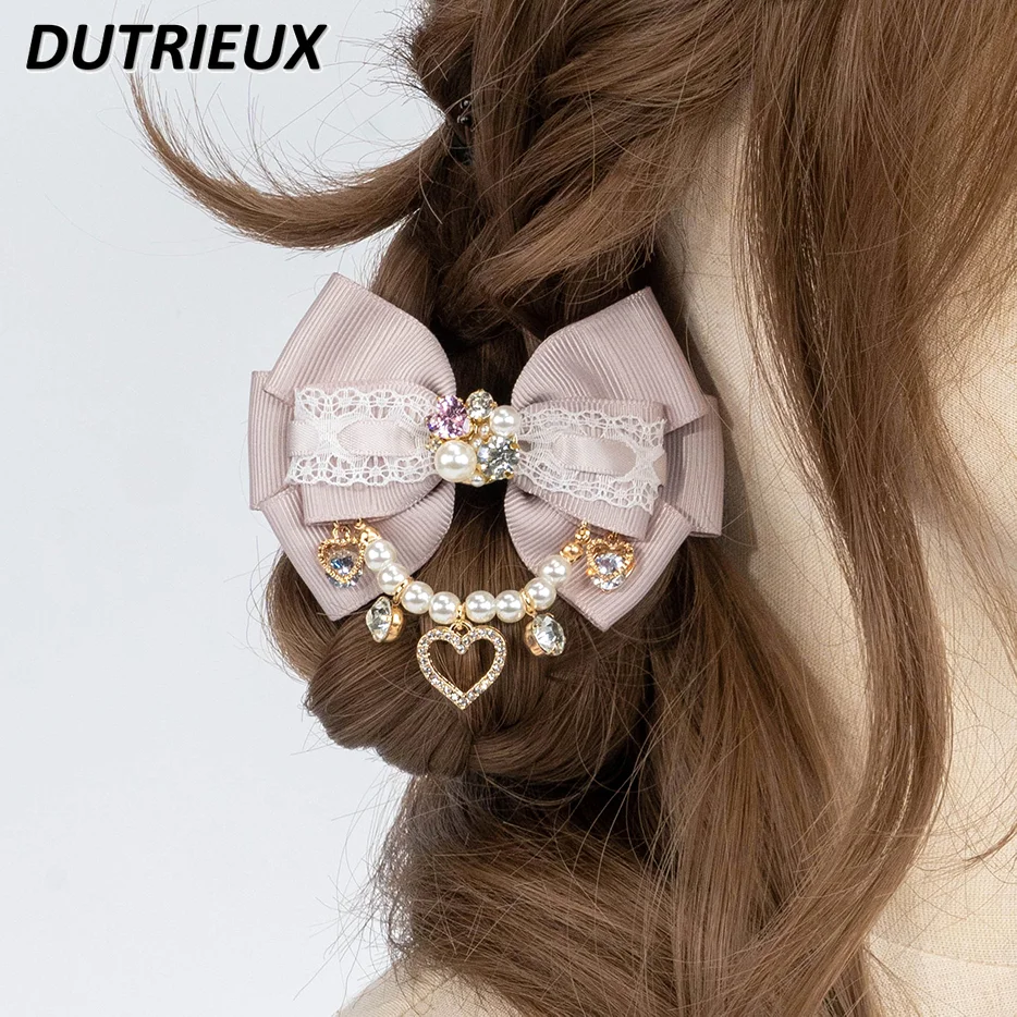 

Japanese Style Hair Accessories Mine Mass-Produced Pearl Chain Bow Hairpin Ornament Fashion Sweet Cute Lolita Headdress