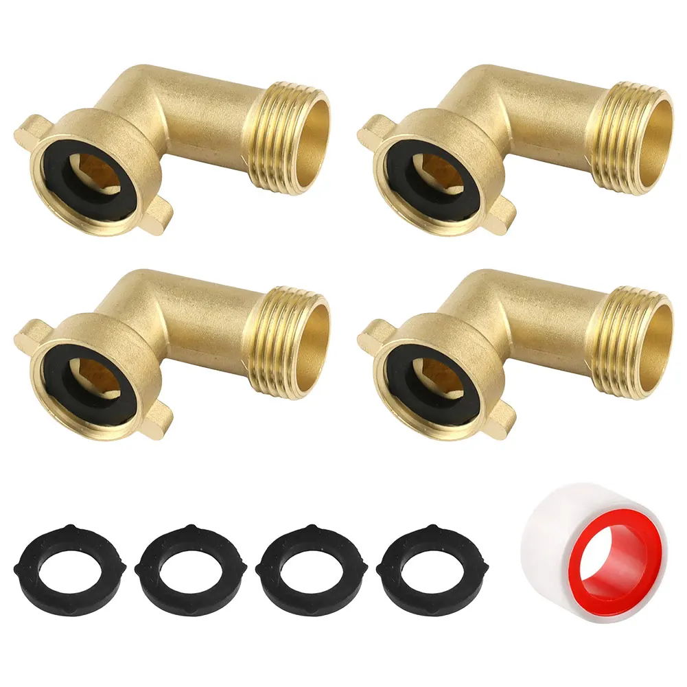 4pcs 3/4 Inch Solid Brass 90-degree Garden Hose Elbows Adapter Leak-Proof Quick Connector For Gardening/RV/car Washes/pet Care