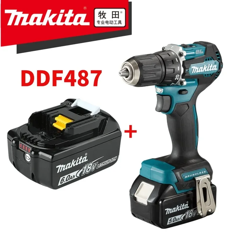 Makita DDF487 Taladro Atornillador sin Escobillas de 18V, Solo Herramienta, 40Nm de Torque, 1700RPM, Mandril sin Llave de 13mm, XPT, Doble