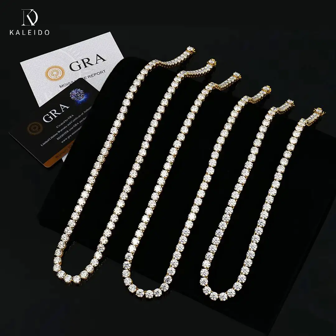 S925 necklace Moissanite Kaleido Factory Price 925 Sterling Silver Moissanite VVS D Color Tennis Chain 6mm Moissanite Diamond