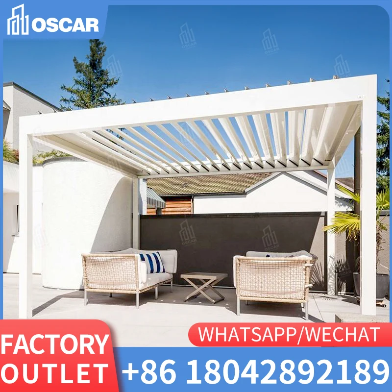 

Luxury Outdoor Louver Sun Awnings Patio Terrace Canopy 3x4 m Adjustable Waterproof Electric Gazebo Bioclimatic Louvered