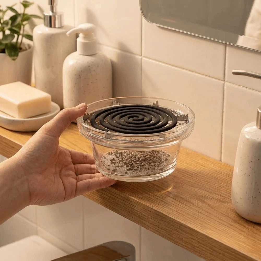 Transparent Glass Incense Burner with Filter Screen Anti Dust Mosquito Coils Tray Round Ash Catcher Home Decor