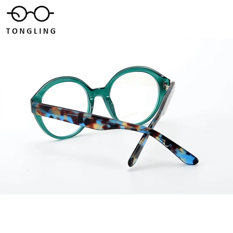 

Винтажные оправы для очков с цветочным узором, большие, из ацетата, для женщин, модные круглые оправы, мужские, с плоскими линзами, доступны с линзами по рецепту