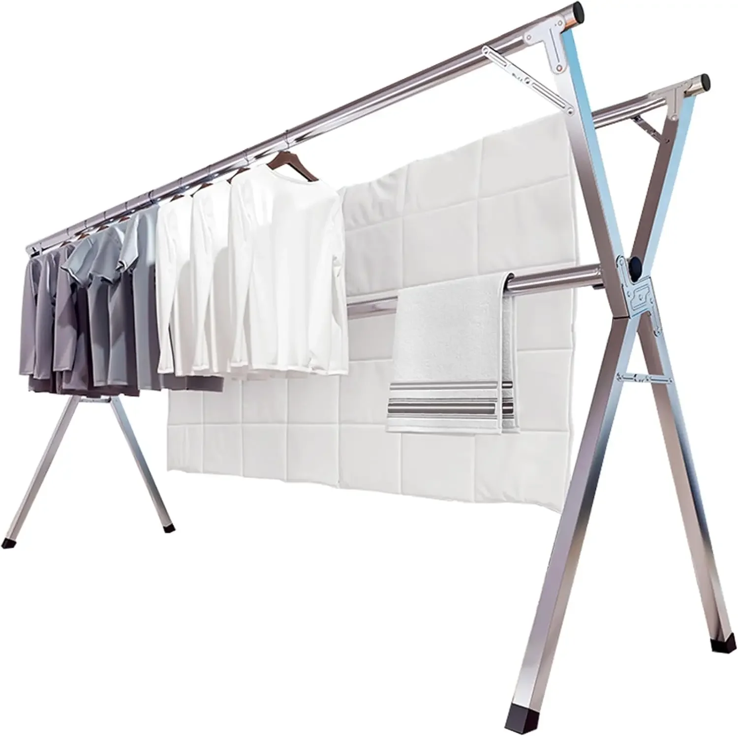 

79 Inches Stainless Steel Garment Rack Adjustable and Foldable Space Saving Laundry Drying Rack W/20 Windproof Hooks USA