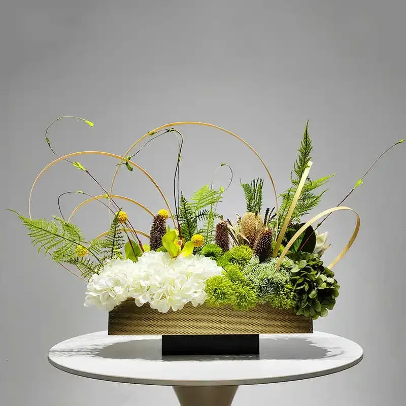 زهور مزيفة راقية، نباتات خضراء، زخارف زهور محاكاة، طاولة مأدبة فاخرة خفيفة، غرفة اجتماعات، مكتب استقبال للفندق #4