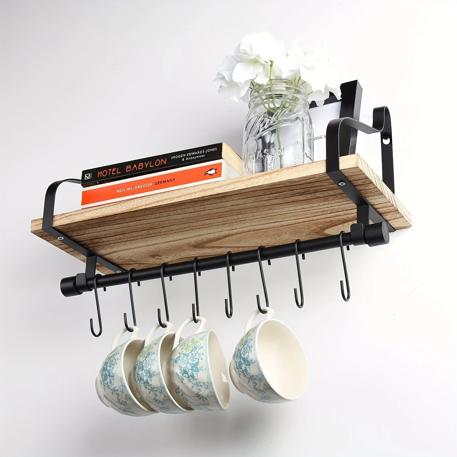 Country-Style Wall-Mounted Coffee Mug Holder with 8  - Space-Saving, Decorative & Versatile  Solution