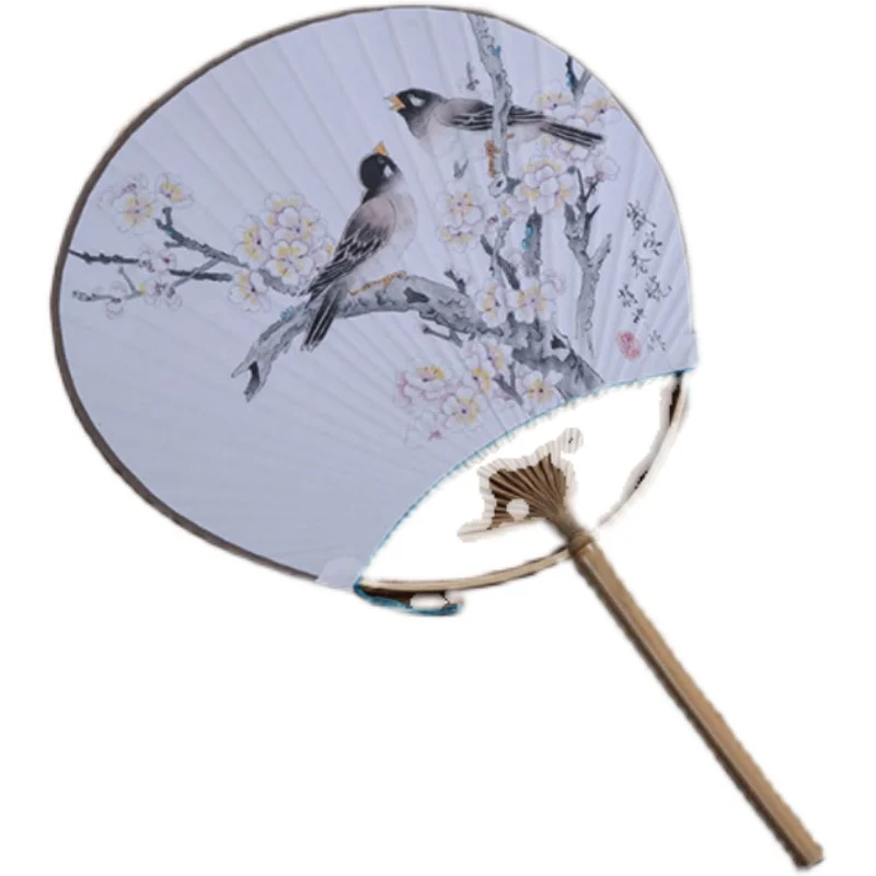 

Chinese Style Embroidery Temple Fan Palm-Leaf Fan Summer Paper Fan Antique Fan Tea Ceremony Utensils Long and Short Handle