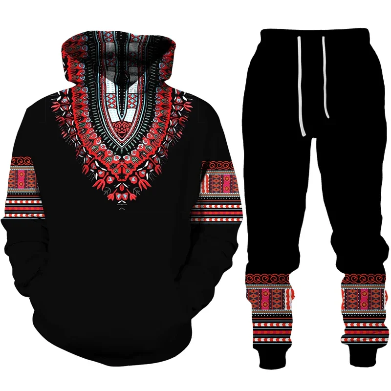 3D Print Tracksuit Set African Ethnic Style Casual Hoodie Pants 2pcs Sets Men Women Folk-Custom Pullover Streetwear High-quality