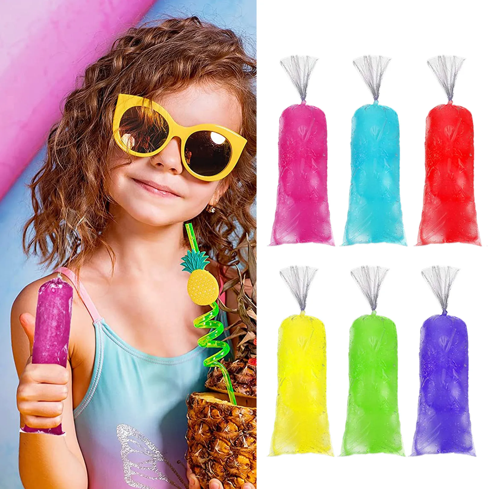 Food-grade Freezer Tubes Freeze Popsicle Bags With Funnel Popsicle Bags For DIY Ice Popsicle Ice Cream Mold Bags A Silicone