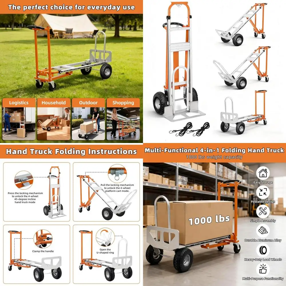 

Универсальная тележка-трансформер 4-в-1 для бездорожья, грузоподъемность 450 кг, сверхмощная тележка с 10 колесами для переезда и логистики