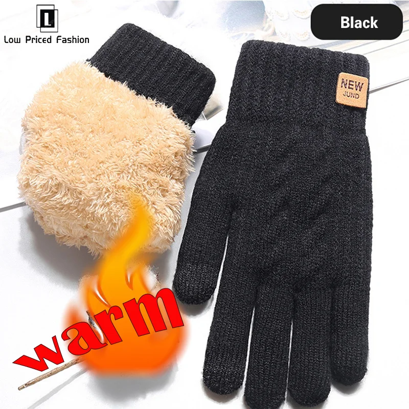 

Men Warm Full Finger Gloves Winter Touchscreen Fashion Fleece Gloves Men Women Thickening Wool Knitted Cycling Driving Gloves