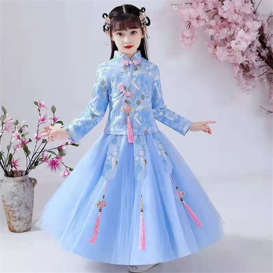 Costume Hanfu de style prairie pour filles, vêtements pour enfants, super nickel é, style chinois, printemps et automne, nouveau, 2024