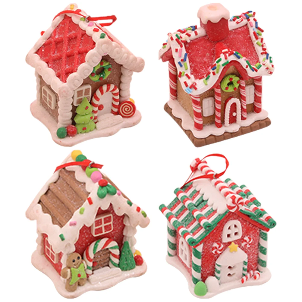 

4 Pcs Christmas Hanging Ornament Holiday Tree Ornaments Set Gingerbread House Desktop 4pcs Decorations Polymer Clay